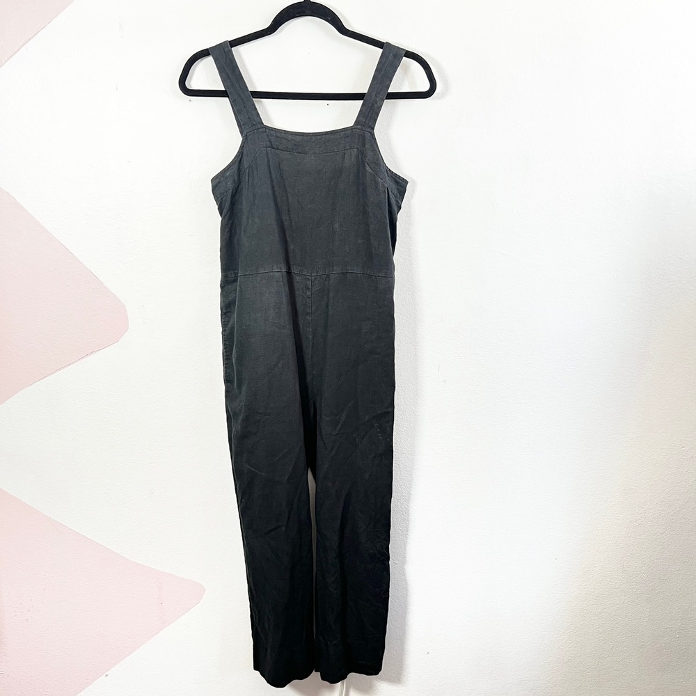 Everlane Linen Jumpsuit Womens 0 Petite Pockets Black Summer Vacation Beach